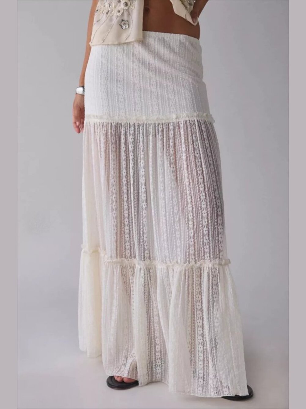 Urban Outfitters Kimchi Blue Gianna Lace Maxi Skirt - Ivory - Size Large